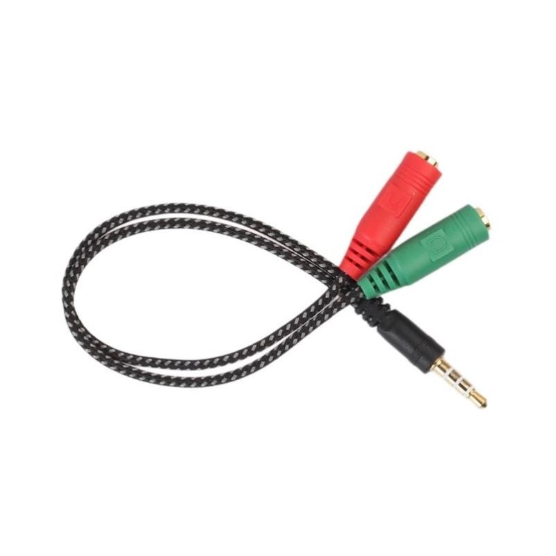 Adattatore audio telato 20cm 1x jack 3.5mm maschio 2x jack 3.5mm femmina microfono-cuffie