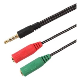 Adattatore audio telato 20cm 1x jack 3.5mm maschio 2x jack 3.5mm femmina microfono-cuffie