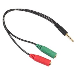Adattatore audio telato 20cm 1x jack 3.5mm maschio 2x jack 3.5mm femmina microfono-cuffie