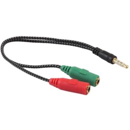 Adattatore audio telato 20cm 1x jack 3.5mm maschio 2x jack 3.5mm femmina microfono-cuffie