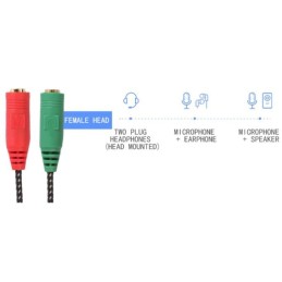 Adattatore audio telato 20cm 1x jack 3.5mm maschio 2x jack 3.5mm femmina microfono-cuffie