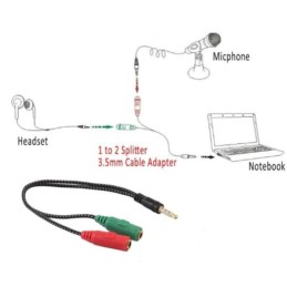 Adattatore audio telato 20cm 1x jack 3.5mm maschio 2x jack 3.5mm femmina microfono-cuffie