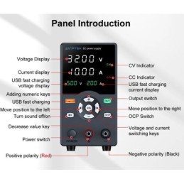 Alimentatore da banco 32V 5A 160W con regolatore di tensione CC USB 18W