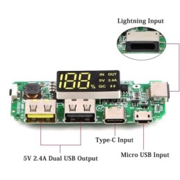 Modulo DualUSB 5V per batterie al litio 18650 con protezione da sovraccarico/cortocircuito