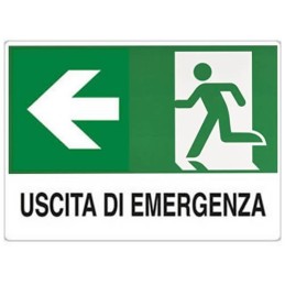 Cartello segnaletico uscita di emergenza con freccia a sinistra 30x20cm