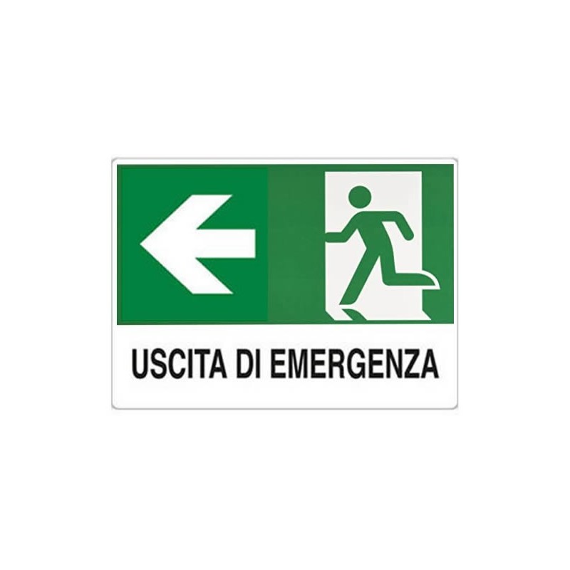Cartello segnaletico uscita di emergenza con freccia a sinistra 30x20cm