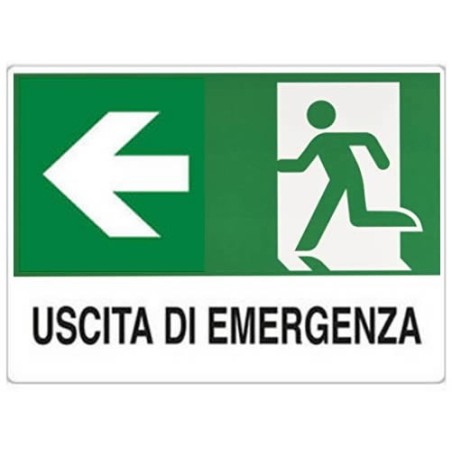 Cartello segnaletico uscita di emergenza con freccia a sinistra 30x20cm