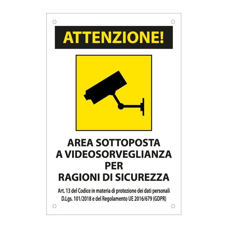 Cartello segnaletico area videosorvegliata 20x30cm