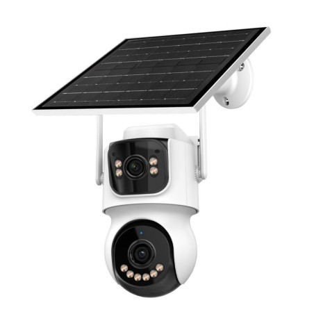 Telecamera di sorveglianza solare WiFi 360° bianca con pannello solare