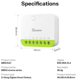 Relè smart Sonoff MINI DUO Zigbee 2 canali da incasso