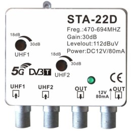 Kit antenna TV DVB-T2 con amplificatore e alimentatore 12V