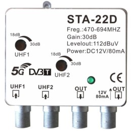 Amplificatore da palo STA-22D 30dB 2 ingressi UHF 2 uscite