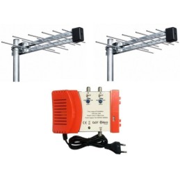 Kit antenna TV DVB-T2 con 2 antenne UHF e centralina