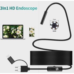 Telecamera endoscopica USB/micro-USB/USB type C con luce LED 5 metri