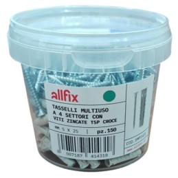 Tasselli multiuso F4V a 4 settori in nylon con vite TSP croce 5x25mm - 150 pezzi