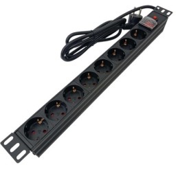 Multipresa 8 posti Schuko per armadio rack 19" con interruttore luminoso