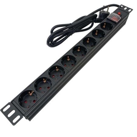 Multipresa 8 posti Schuko per armadio rack 19" con interruttore luminoso