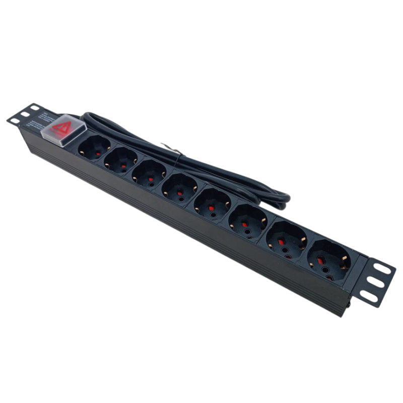 Multipresa 8 posti spina europea per armadio rack 19" con interruttore luminoso