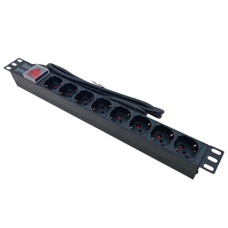 Multipresa 8 posti spina europea per armadio rack 19" con interruttore luminoso