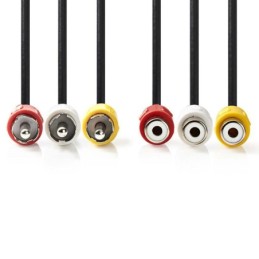 Cavo Video Composito 3x RCA maschio-3x RCA femmina 2m Nero