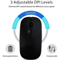 Mouse wireless nero con batteria ricaricabile incorporata