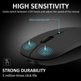 Mouse wireless nero con batteria ricaricabile incorporata