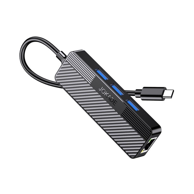 Adattatore hub USB-C 4 in 1 3xUSB 3.0 1xRJ45 Gigabit nero JC009-F