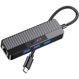 Adattatore hub USB-C 4 in 1 3xUSB 3.0 1xRJ45 Gigabit nero JC009-F