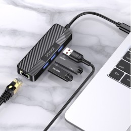Adattatore hub USB-C 4 in 1 3xUSB 3.0 1xRJ45 Gigabit nero JC009-F