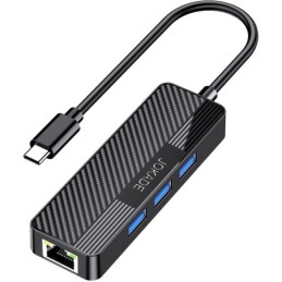 Adattatore hub USB-C 4 in 1 3xUSB 3.0 1xRJ45 Gigabit nero JC009-F