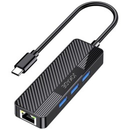Adattatore hub USB-C 4 in 1 3xUSB 3.0 1xRJ45 Gigabit nero JC009-F