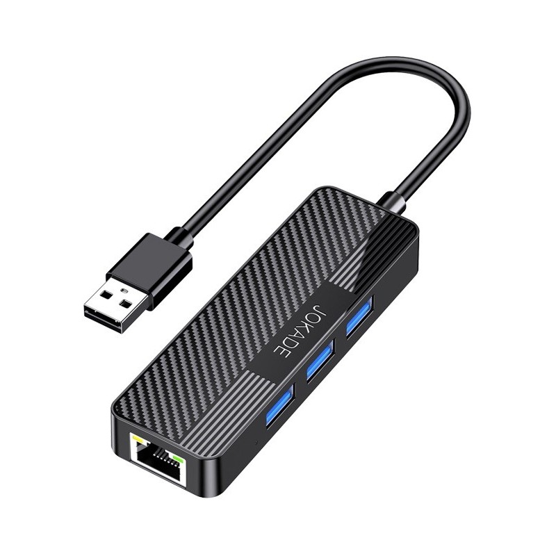 Adattatore hub USB 4 in 1 3xUSB 3.0 e 1xRJ45 Gigabit nero JC009-D