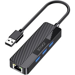 Adattatore hub USB 4 in 1 3xUSB 3.0 e 1xRJ45 Gigabit nero JC009-D