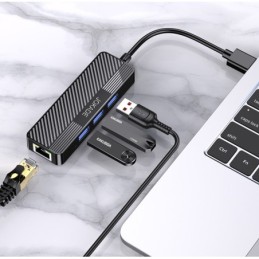 Adattatore hub USB 4 in 1 3xUSB 3.0 e 1xRJ45 Gigabit nero JC009-D