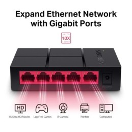 Switch di rete Mercusys MS105 5 porte Fast Ethernet 10/100/1000 Mbps