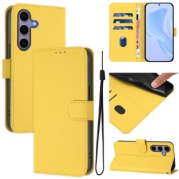 Custodia a portafoglio in pelle PU per Samsung Galaxy S25 5G con cordino giallo limone