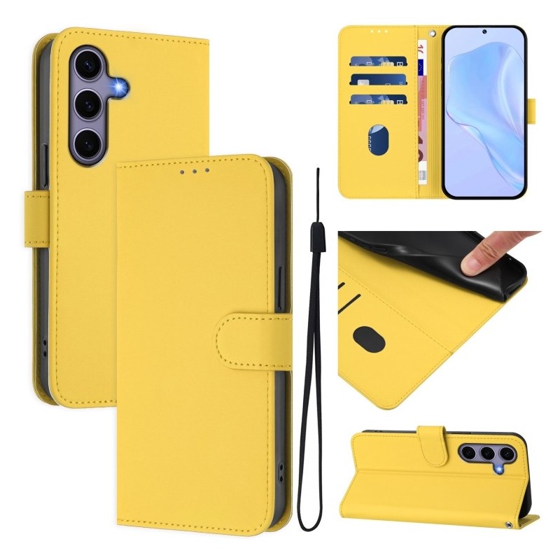 Custodia a portafoglio in pelle PU per Samsung Galaxy S25 5G con cordino giallo limone