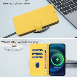 Custodia a portafoglio in pelle PU per Samsung Galaxy S25 5G con cordino giallo limone