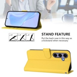 Custodia a portafoglio in pelle PU per Samsung Galaxy S25 5G con cordino giallo limone