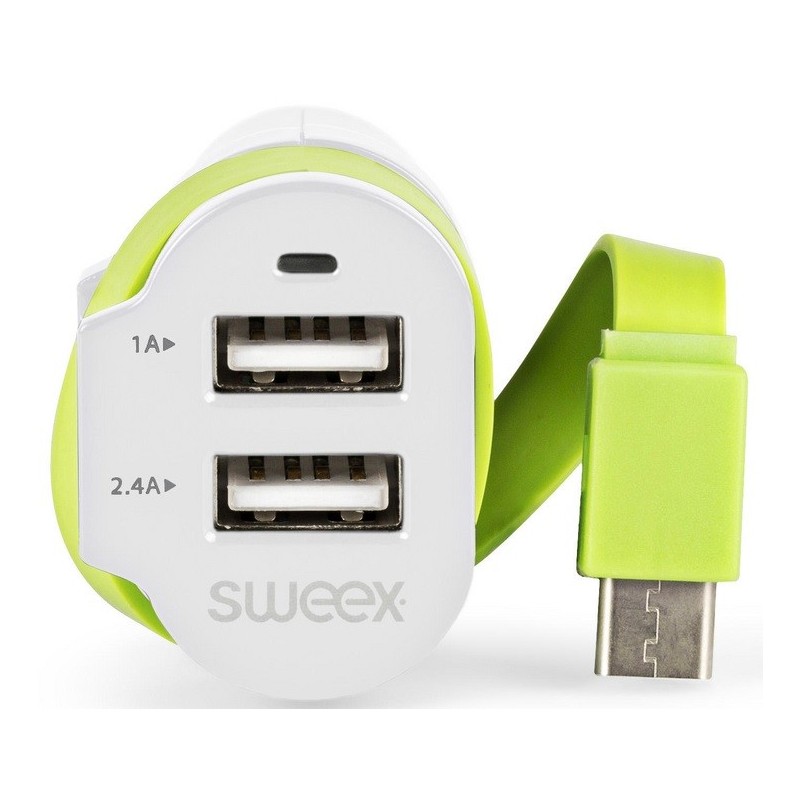 Caricabatteria per Auto 3-Outputs 6A 2xUSB/USB-C™ Bianco/Verde