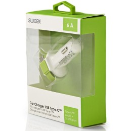 Caricabatteria per Auto 3-Outputs 6A 2xUSB/USB-C™ Bianco/Verde