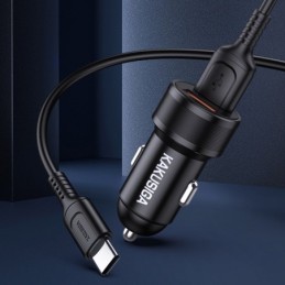 Caricabatterie da auto ricarica rapida 2xUSB 5V 2.4A con cavo type C KSC-860