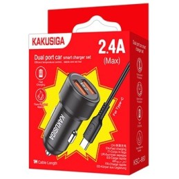 Caricabatterie da auto ricarica rapida 2xUSB 5V 2.4A con cavo type C KSC-860