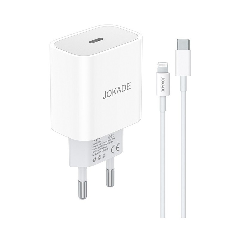 Caricabatterie con cavo USB tipo C / Lightning ricarica rapida 3A 27W bianco JB069