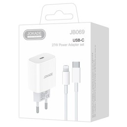 Caricabatterie con cavo USB tipo C / Lightning ricarica rapida 3A 27W bianco JB069