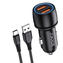 Caricabatterie per auto 2xUSB con cavo USB type C JH004