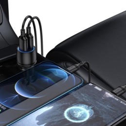 Caricabatterie per auto 2xUSB con cavo USB type C JH004