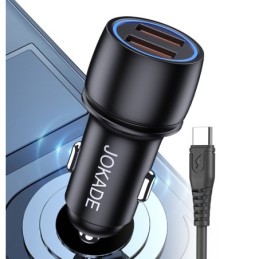Caricabatterie per auto 2xUSB con cavo USB type C JH004
