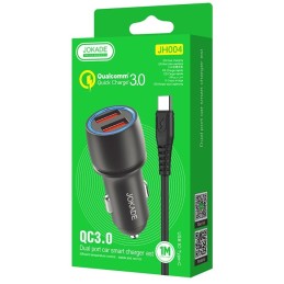 Caricabatterie per auto 2xUSB con cavo USB type C JH004