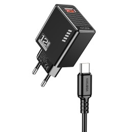 Caricatore USB Type-C USB 5V/2.4A 12W nero  KSC-1236